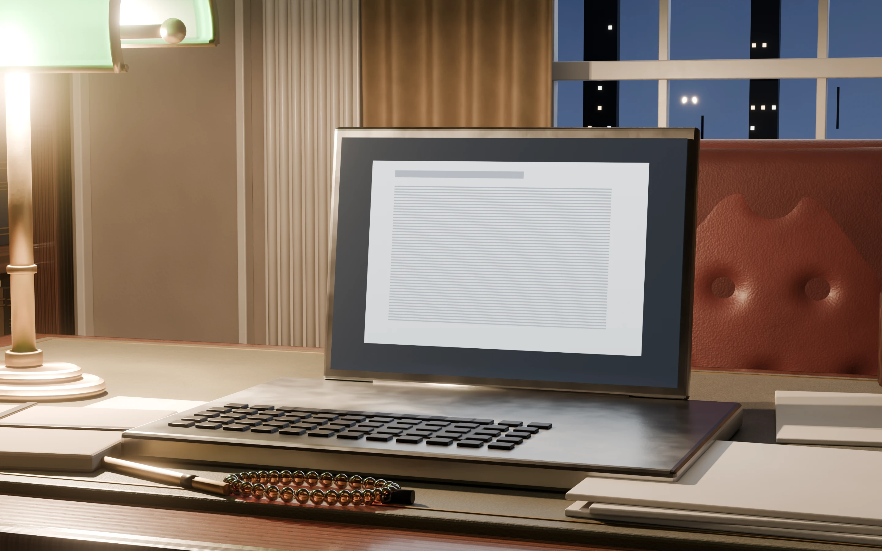 An open laptop with a small permission sheet in its lamp light.